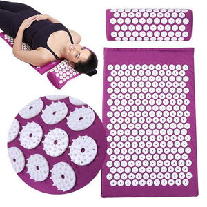 Yoga Mat Acupressure Relieve Stress Back Body Pain w/ Pillow + Free Bag