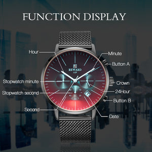 Gradient Bright Glass Luxury Chronograph Wrist Watch