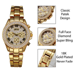 Elegant Fashion Jeweled Women Luxury Watch 18k Gold