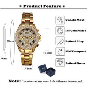 Elegant Fashion Jeweled Women Luxury Watch 18k Gold