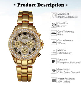 Elegant Fashion Jeweled Women Luxury Watch 18k Gold