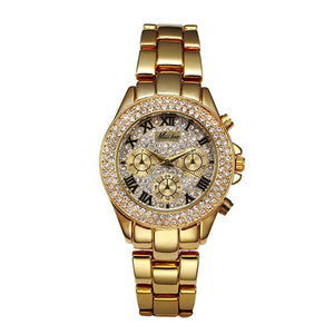 Elegant Fashion Jeweled Women Luxury Watch 18k Gold