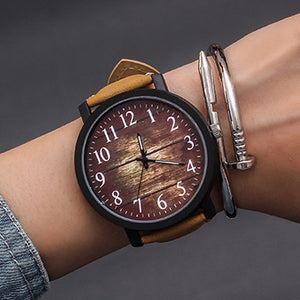 Fashion Watch w/ Wooden Accent Design