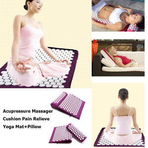 Yoga Mat Acupressure Relieve Stress Back Body Pain w/ Pillow + Free Bag