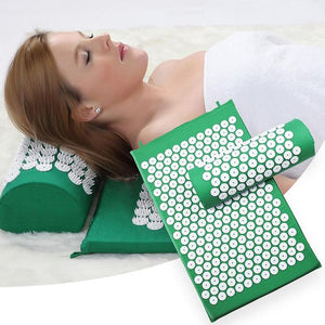 Yoga Mat Acupressure Relieve Stress Back Body Pain w/ Pillow + Free Bag