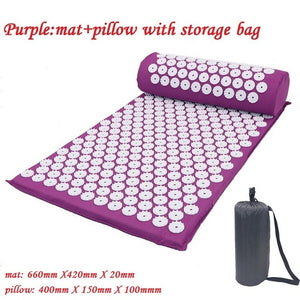 Yoga Mat Acupressure Relieve Stress Back Body Pain w/ Pillow + Free Bag